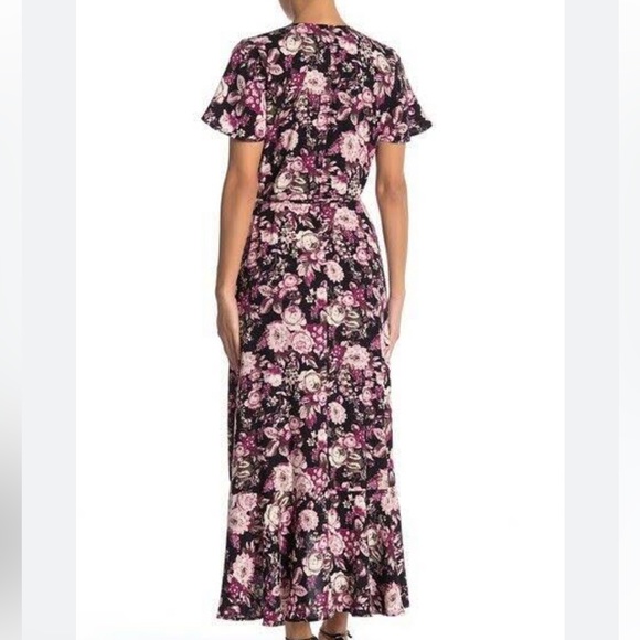 Free Press Womens Black Floral Patterned Short Sleeve Wrap Dress Size XS-M - Picture 4 of 13